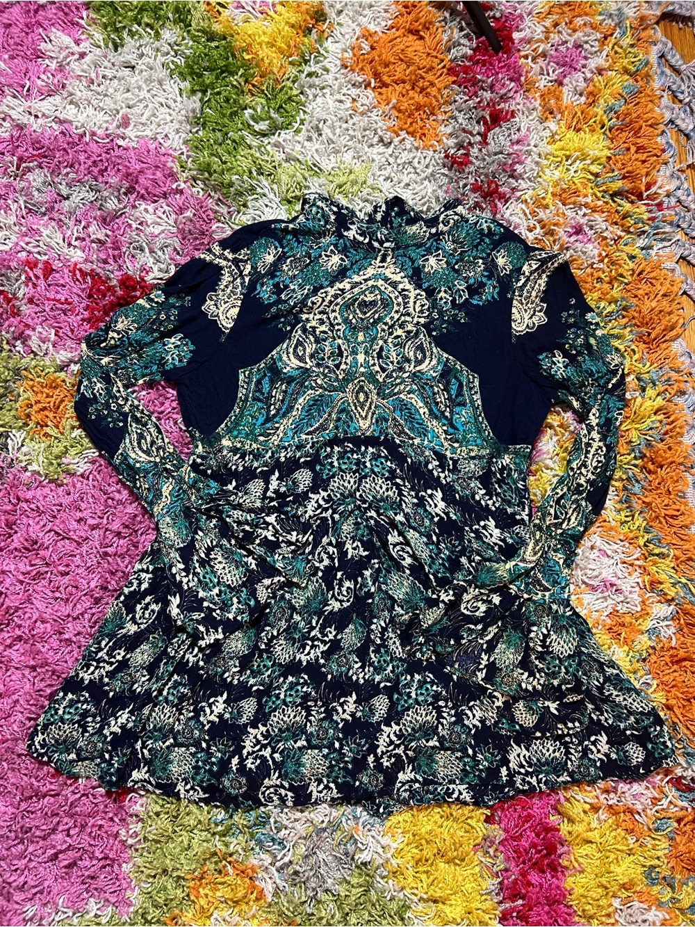 Free People Navy & Teal Paisley Peasant Tunic